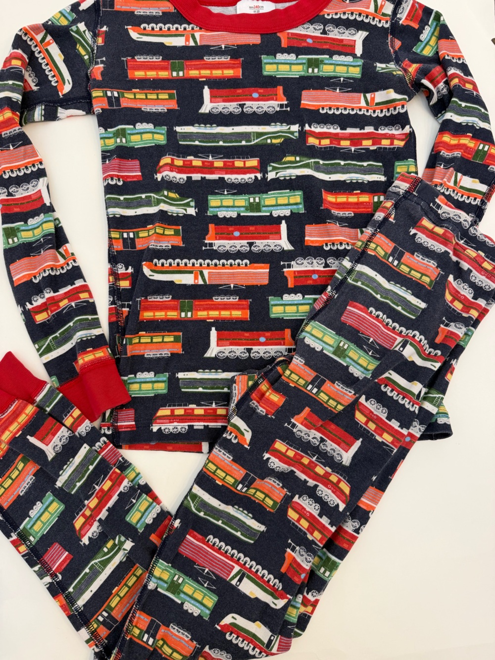 Hanna Andersson  Train Print Pajama Set  size 140